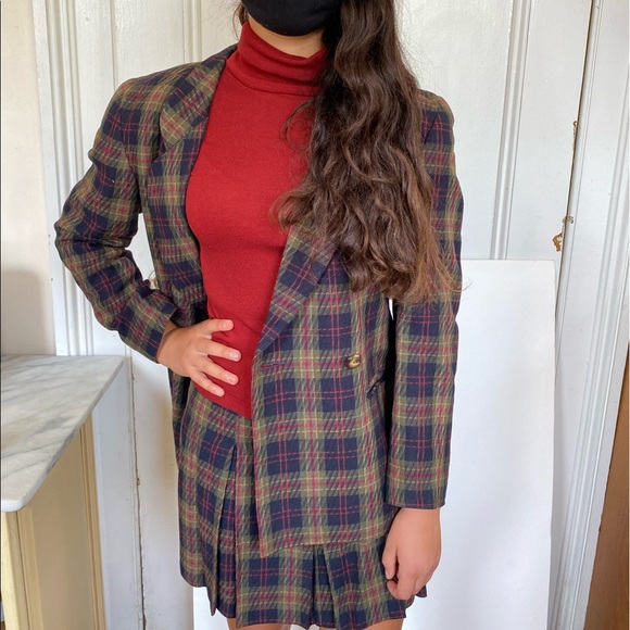 The Limited Other - Wool Plaid Double Breasted Suit with pleated skirt